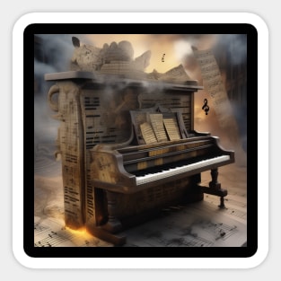 Abstract image of a piano and musical symbols Sticker